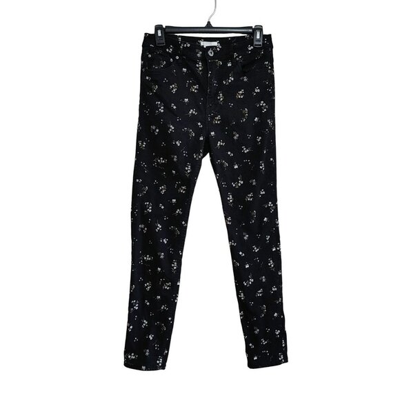 H&M Jeans Womens Floral Black Size 10 Stretch Mid Rise Skinny Leg - Picture 1 of 3